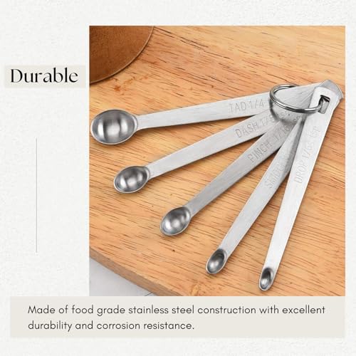 5Pcs Teaspoon Measuring Spoons, 1/4 tsp, 1/8 tsp, 1/16 tsp, 1/32 tsp, 1/64 tsp Metal Measuring Spoons Set, Stainless Steel Cooking Baking Tiny Measuring Spoon for Powders, Spices, Salt - size: 5 Pcs Mini