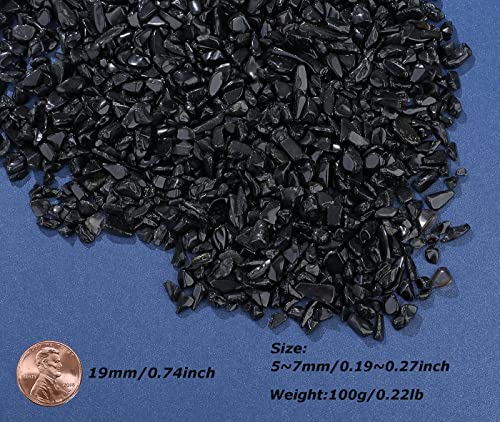 LAIDANLA Obsidian Crushed Stone Crystal Chips Bulk Natural Gemstones Healing Reiki Crystals Mini Quartz Vase Filler Aquarium Gravel 100g - color: Black- Obsidian, size: 0.22 Pound-（0.2"-0.28"）