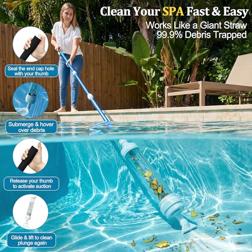Spa Vacuum Compatible with 6250 Paradise Power, No Pumping, No Batteries or Electricity, Powered by Water Pressure, Cordless Hot Tub Vac Cleaner Picks up Leaves, Sand&Debris, with Telescopic Handle