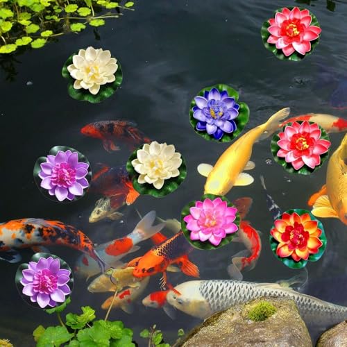 5pcs Floating Foam Lotus Flowers with Lily Pads, Artificial Pond Plants Ornaments for Pool Aquarium Water Decoration, Colorful