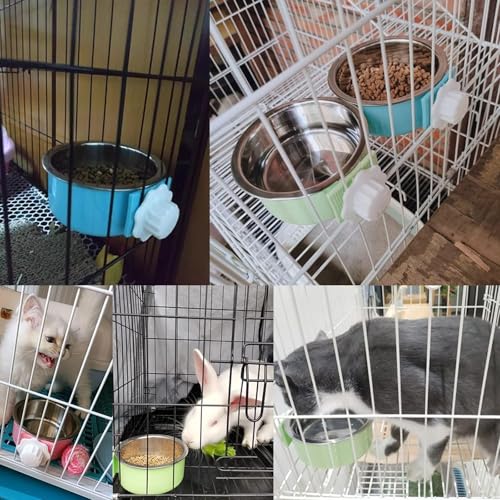 kathson Crate Dog Bowl, Removable Stainless Steel Hanging Pet Cage Bowl Food & Water Feeder Coop Cup for Cat, Puppy, Birds, Rats, Guinea Pigs (6 PCS, Size: L, 2×Blue,2×Green,2×Pink) - color: Size: Large (2×Blue, 2×Green, 2×Pink), size: 6 PCS