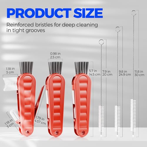 6 Pack Holikme 4 in 1 Cup Lid Cleaning Brush Set with 3 Straws, Multifunctional Bottle Brush, Silicone Cup Lid Gap Cleaner, Durable Bristle Crevice Cleaning Brush, Red - color: Red