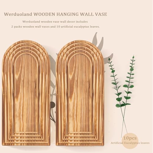 2 Pcs Wooden Wall Vase Set for Decor with 10pcs Artificial Eucalyptus Plants-Boho Hanging Planter Modern Farmhouse Wall Decor for Bathroom Living Room Dining Room Bedroom Kitchen - color: Farmhouse