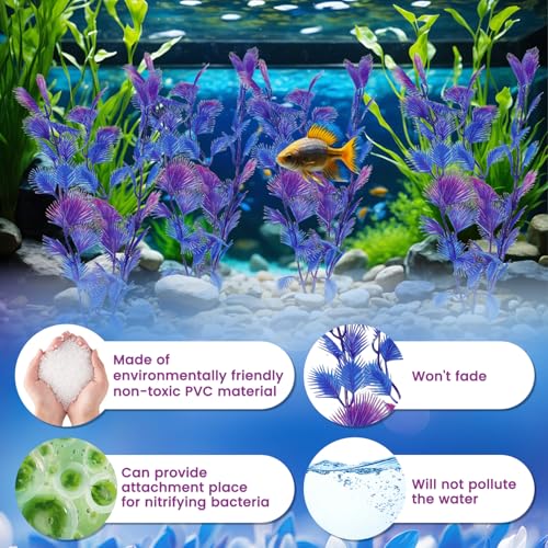 4 Pack Plastic Aquarium Plant Set, 7.1 Inch Purple Artificial Fish Tank Plants with Base for Aquarium Decor Accessories Fish Tank Decorations - color: Purple B