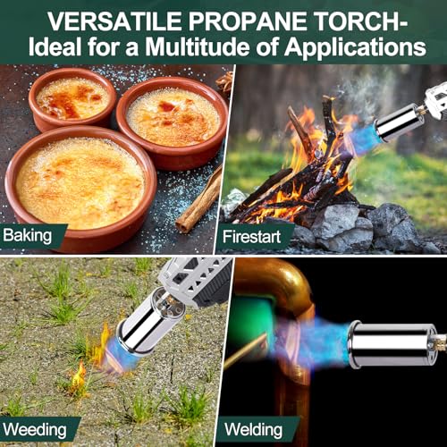 Semlos Propane Torch Head, Powerful Flame Thrower Gun, Adjustable Charcoal Lighter, Searing Torch for BBQ, Camping, Welding (Propane Tank Not Included) - color: Black