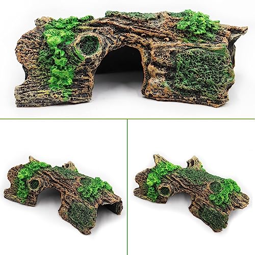 Oooct Hermit Crab Climbing Toy, Aquarium Betta Fish Hideout Caves, Resin Hollow Tree Trunk Ornament, Tank or Aquarium Decorations, Climbing and Hide Toy for Reptile Lizard Newt Hermit Crab