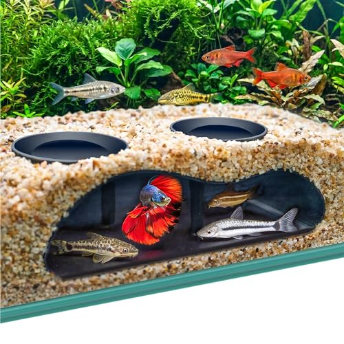 Black Underground Aquarium Cave Tunnel, PETG 3D Printed Fish Tank Cave Hideout with Smooth Surface, Two-Hole Aquarium Tunnel, Fish Tank Decor for Bettas, Shrimp, Corys, Loaches, Guppie, Snails