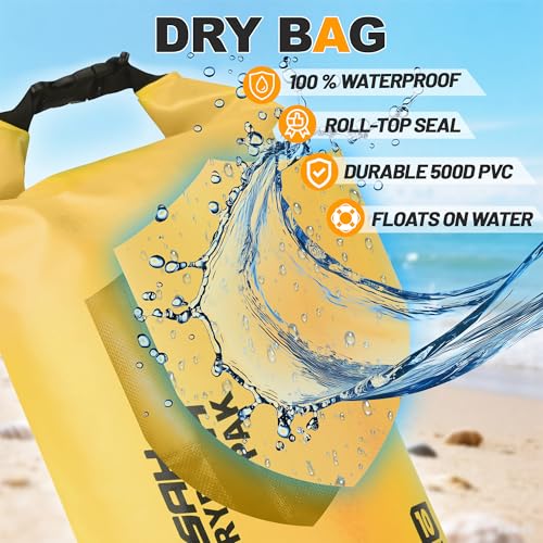 Waterproof Dry Bag, 5L/10L/20L/30L/40L Roll Top Lightweight Storage Backpack with Phone Case for Women & Men, Floating Waterproof Sack for Travel, Swimming, Kayaking, Paddle Board, Camping & Beach - color: YELLOW, size: 20L
