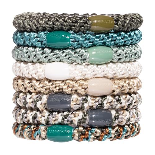 L. Erickson Green and Beige Hair Ties for Thick Hair, Grab & Go Ponytail Holders, 8 Pack, Moss, Thick No-Crease Bands with Strong Hold, Damage-Free Design, Earthy Natural Tones - color: Moss