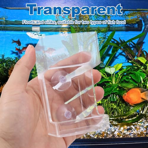 Fish Feeder for Aquarium, 3.94x2.36 Inch Fish Tank Dish Tray Floating & Sinking Food Container Holder Dispenser with Suction Cups for Turtle Shrimp Feeding (Square)