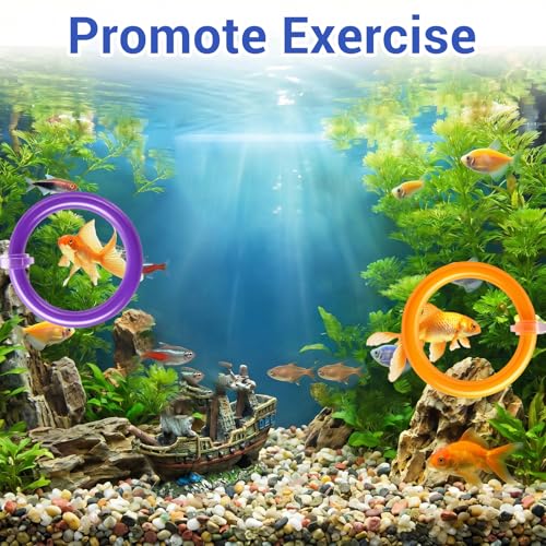 6 PCS Betta Fish Toys, 4 Exercise Training Ring 1 Fish Mirror with Ball and 1 Resting Leaf for Small Medium Stress-Free Fishes Bettas Aquarium, Multicolor
