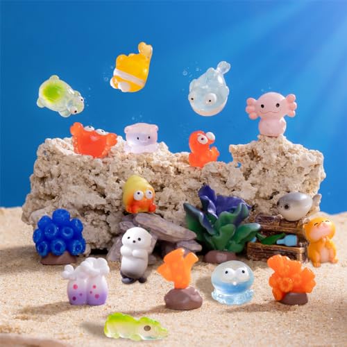 18 Pieces Fish Tank Decorations Ocean Animals Coral Aquarium Ornaments Decoration Aquarium Reef Ornament for Aquarium Tank Decorations Miniature Moss Landscape DIY (18 PCS) - color: 18 Pcs
