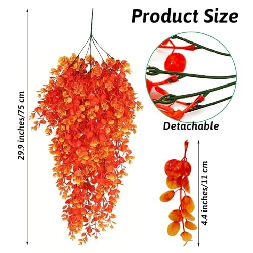 Hamiledyi Fake Reptile Plants 2 Pack Hanging Fake Plants, Plants for Reptiles with Suction Cup, Fake Amphibian Plants for Bearded Dragon Lizard Geckos Chameleon Tank (Orange) - color: Orange, size: 2 PCS