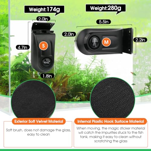 hygger Aquarium Glass Cleaner, Magnetic Fish Tank Cleaner Brush with 2 Aquarium Alg-ae Scrapers Floating Strong Magnetic (M)