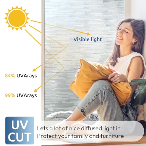 rabbitgoo Window Privacy Film, No Glue Frosted Glass Film, Static Cling UV Blocking Non Adhesive Reusable Heat Control Window Vinyl Clings for Home, Office, Frosted Silk, 17.5 x 157.4 Inches - color: Frosted Silk, size: 17.5" x 157.4"