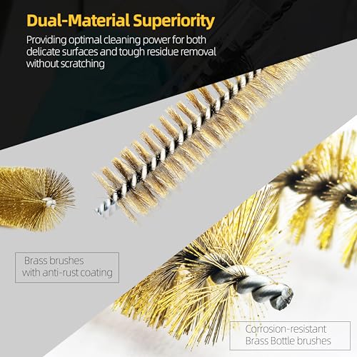 7Pcs Wire Tube Brushes Set,Brass Bottle Brush ,12" Long Wire Bore Brushes for Deep Cleaning Pipes,Tubes,Narrow Spaces, Engine Parts, Home Brew(1/4"-1" Sizes) - color: gold, size: 7 Pieces, 12 Inches