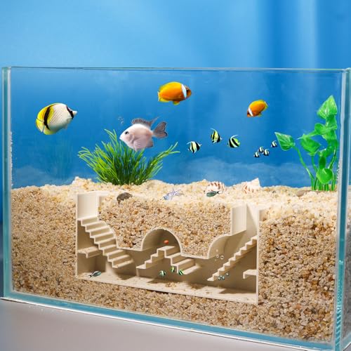 Aquarium Undergravel Fish Tunnel Cave Tunnel Fish Hide Fish Cave Corner Fish Tank Decorations Under Gravel Viewing Tunnel Fish Cave for Aquarium Hideout (White,Style 5) - color: White, style: Style 5