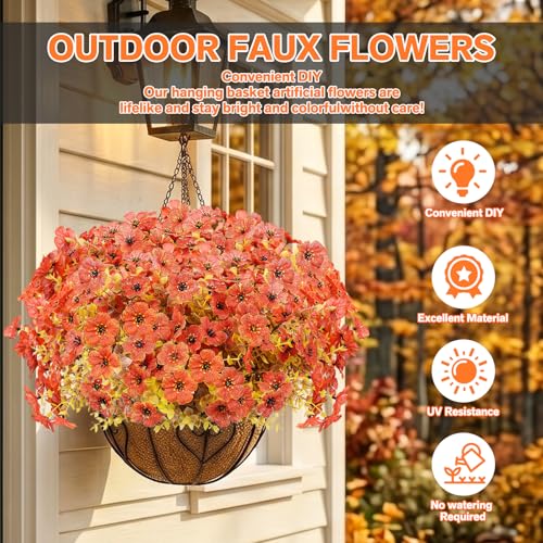 Artificial Flowers for Outdoor,Silk Flowers No Fade Fake Plastic Flowers Faux Plants for Outdoors Outside Front Porch Hanging Planter Window Box Garden Home Decoration,13 Pack Sunset Orange) - color: Sunset Orange, size: Artificial Flowers(13 Pcs)