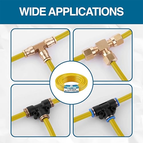 Utah Pneumatic 1/4" DOT Air Line SAE J844 PA12 Nylon Tubing for Air Suspension, Industrial Automation, Workshop Air Systems, Misting & Fluid Transfer, Yellow - 10 Meters (32.8ft) - color: Yellow, size: 1/4" x 32.8 Feet