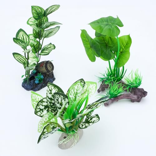 ONEST 3 Pieces Aquarium Decorations Aquatic Water Grass Foreground Ornament Set Fish Tank Artificial Plastic Plants Decorations for Fish Tank - color: 3 Pieces