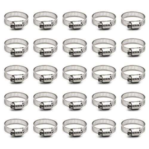 ZIPCCI Hose Clamp, 1 Inch Stainless Steel Worm Gear fuel line hose clamps, 19-29mm (25pack) - size: 19-29mm
