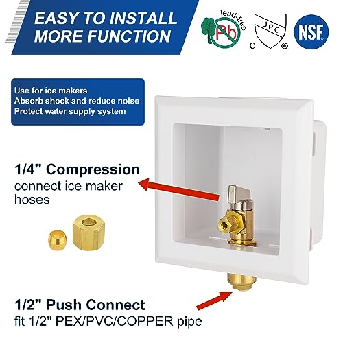 EFIELD Universal Ice Maker Box,1/2-Inch Push fit Inlet Connection with Installed 1/4-Turn Ball Valve (Regular),(IM029) - size: without Arrestor, style: Push Fit