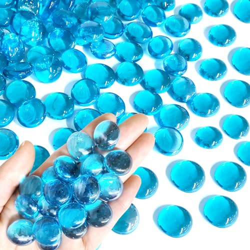 FANTIAN 10 Pounds Blue Glass Rocks for Fire Pit, Blue Flat Glass Marbles for Vase Fillers. Decorative Glass Pebbles for Aquarium Fountains Garden Crafts Table Scatter and Home Decor - color: Light Blue, size: 10 Pounds