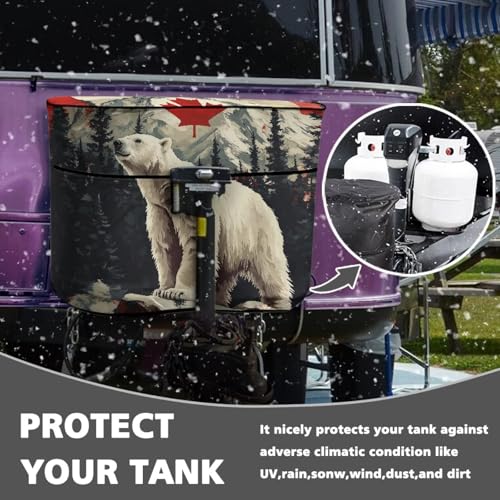 Canadian Flag Bear RV Propane Tank Cover for Travel Trailer Dustproof Propane Tank Cover for Camper Replacement Cover for RV/Trailer/Camper Fit for 20lb Tanks - color: Canadian Flag Bear, size: Small-Double 20LB