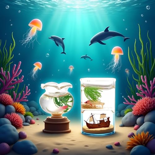 2Pcs Miniature Fish Bowl,1: 12 Miniature Glass Goldfish Tank Desktop Dollhouse Ornaments for Garden Scene Decor Mini Dollhouse Accessories