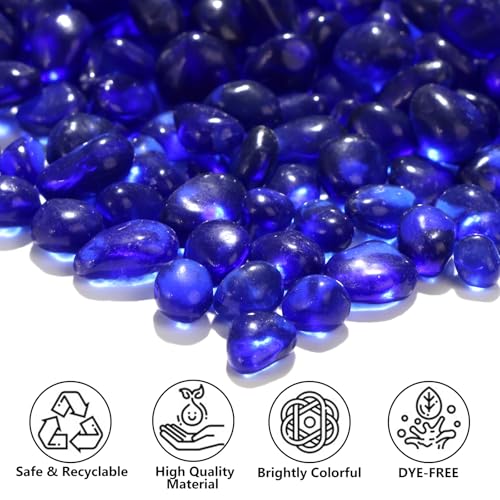QYGL 0.55LB Cobalt Blue Clear Glass Pebbles, Tumbled Sea Glass Stones for Vase Fillers, Fish Tank Gravel, Aquarium Rocks, DIY Crafts, Plant Pots, Wedding & Home Decor, Transparent Glass Gemstones - color: Cobalt Blue