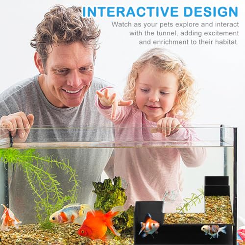 NINEFOX Aquarium Tunnel Cave Hideout, Undergravel Viewing Tunnel for Fish and Shrimp, Dual Entrance Corner Decor, ABS, 4.92 x 4.92 x 2.24 in, Black, 1 Pack