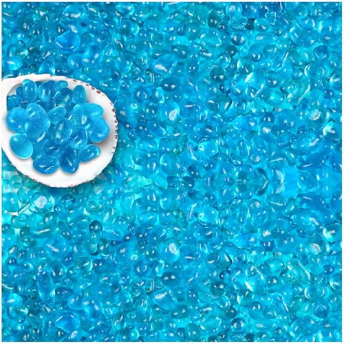 BXI 2.2 Lbs Small Aquarium Substrate Gravel Sand, Polished Smooth Fish Tank Gravel, Colorfast Uncoated Vibrant Blue Sea Glass, Decorative Stones for Vase Fillers, Fairy Garden, Potted Plants - color: Blue Glass Sand, size: 2.2 lbs, 0.24''-0.40''(Medium)