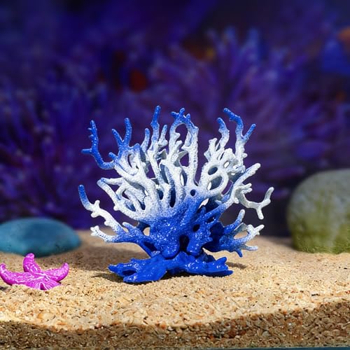 Artificial Coral Aquarium Ornament - PVC Fish Tank Decor for Aquascaping (5.9x5.12x2.17 Inch) - Blue&White - color: Blue&white