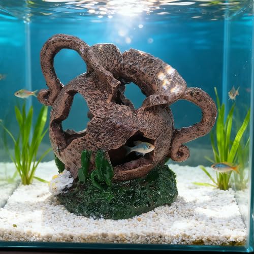 Resin Aquarium Vase Ornament – Aquarium-Safe Fish Tank Decor, Hideaway Cave for Aquatic Pets to Breed, Play and Rest, Unique Decorative Stone for Betta, Shrimp and Small Fish