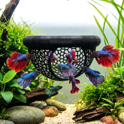 Floating Betta Shrimp Cave, Multi-Functional Aquarium Hammock for Hiding Feeding, Floating Betta Fish Skins with Feeding Ring, Tank Resting Spot for Small Fish Betta Shrimp (Black, Large) - color: Black, size: Large