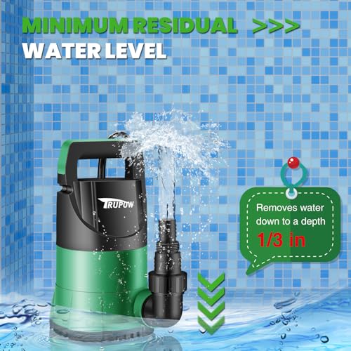 TRUPOW 1 HP Sump Pump Submersible Water Pump 3981 GPH Portable Thermoplastic Electric Utility Pump for Swimming Pool Garden Basement Tub Pond Draining Remove Water Level Down to 0.3"