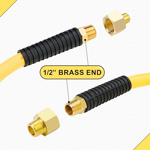 1/2 Inch x 4ft. Hybrid Air Hose with 1/2 in. MNPT Ends and Bend Restrictors, 1/2” FNPT to 3/8”&1/4”MNPT Reducer, Air Compressor Hose Fittings and Accessories