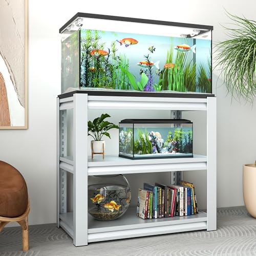 3-Tier Metal Aquarium Stand, 34" W x 18" D x 31.5" H, Adjustable Heavy Duty Fish Tank Rack, 660 lbs Capacity, Antique White (Antique White) - color: Antique White