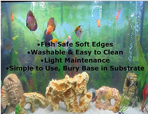 Masold Natural Looking Aquarium Stepped Rock Ornament with Artificial Moss 12 Inches Long, Gray Slate Rock Mountain Ledge Artificial Bridge Decorative Resin Basking Rock Fish Tank Decoration