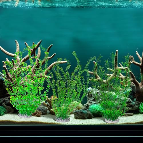 Qianyu 3 Pack Aquarium Plastic Decor Fish Tank Decorations Tall Artificial Green Grass Cluster Extra Large 23.6 Inch Underwater Plants Bendable Fish Tank Plants for Freshwater and Saltwater Tanks