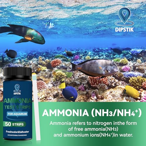 DIPSTIK Ammonia Test Strips for Fish Tank,Feshwater & Saltwater Aquarium Water Test Kit (50) - color: Ammonia