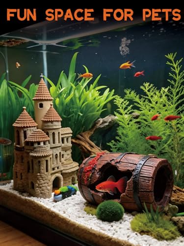 Aquarium Decor - Small Broken Barrel with Star Fish Tank Cave Hideout with Holes, Mini Decorations for Betta Fish, Shrimp, Nano Tank Decor, Aquarium Accessories Supplies, Safe Aquatic Ornament - color: Broken Barrel Cave