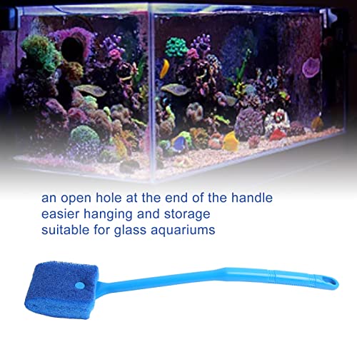 Tnfeeon Aquarium Scraper Double Sided Sponge Brush Cleaner Long Handle Fish Scrubber Sponge Scrubber Cleaner for Glass Aquariums and Home Kitchen 15.7 inches(Blue)