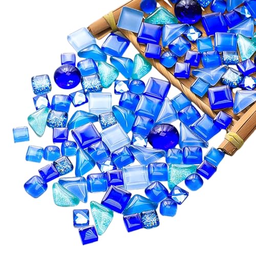500g Mixed Color Irregular Crystal Mosaic Tiles,Tiny Mosaic Tile DIY Hobbies Children Handmade Crystal Craft for Craft Bathroom Kitchen Home Decoration DIY Art Projects,0.4X0.4 Inch (Blue Series) - color: Blue Series