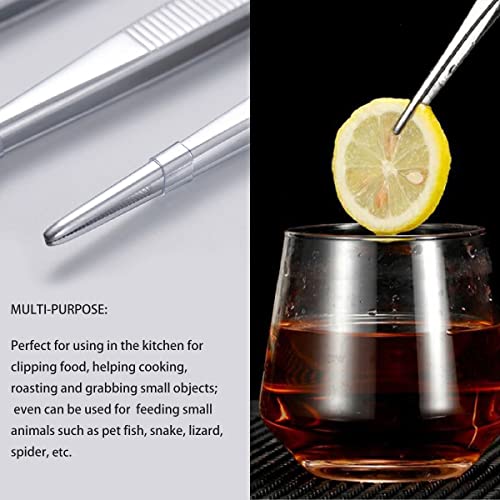 Kitchen Long Tweezers Set, LEEFONE 2 PCS 12 Inch Stainless Steel Food Tweezers with Precision Serrated Tips for Cooking & Baking (Straight + Curved)