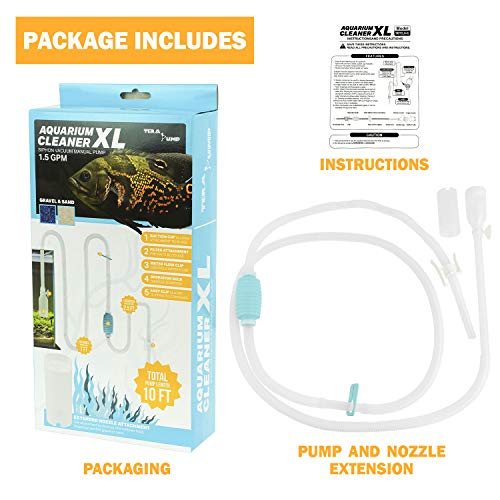 TERA PUMP 2 Pack Extra Long 10 FT Fish Tank Gravel Cleaner Siphon - Manual Water Pump for Aquariums 10 Gallons - BPA-Free Water Change Siphon Hose - size: Large