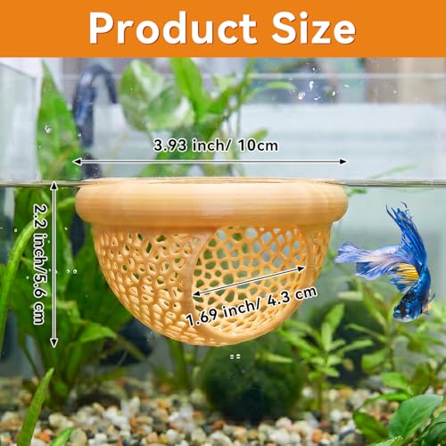 Floating Betta Shrimp Cave, Multi-Functional Aquarium Hammock for Hiding Feeding, Floating Betta Fish Skins with Feeding Ring, Tank Resting Spot for Small Fish Betta Shrimp (Wood, Large) - color: Wood, size: Large