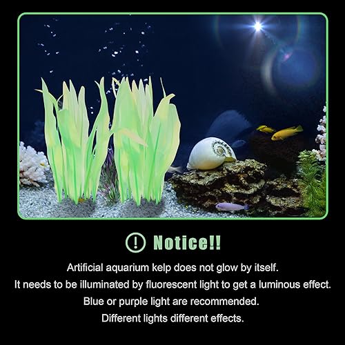 Kaiyuan Dynasty 2pc Artificial Fish Tank Plants Aquarium Decoration Plants Silicone Glowing Kelp Ornament Fish Tank Decor Aquarium Plant Aquatic Water Grass,7inch,Green - color: Green