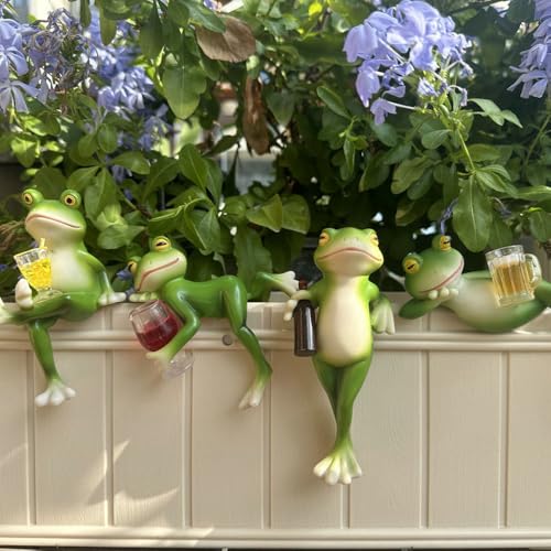 Realistic Frog Resin Figurine Glass Fish Tank Edge Hanging Ornament Outdoor Garden Flower Pot Rim Decor Animal Statue for Aquarium Patio Yard Home Decoration (Edge Accessory-4 Pack) - color: Edge Accessory-4 Pack