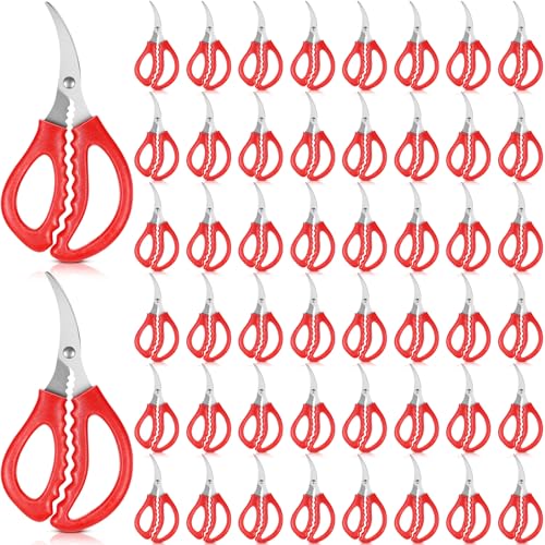 Gisafai 50 Pcs Kitchen Seafood Scissors for Crab Bulk,Leg Scissors Multifunctional Stainless Steel Shears Crab Leg Crackers Fish Shrimp Lobster tools for Kitchen Seafood Peeling (Red)